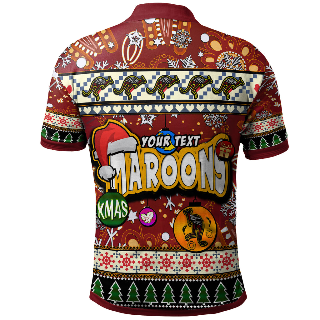 maroons-rugby-christmas-polo-shirt-custom-xmas-maroons-christmas-balls-snowflake-with-aboriginal-patterns-polo-shirt