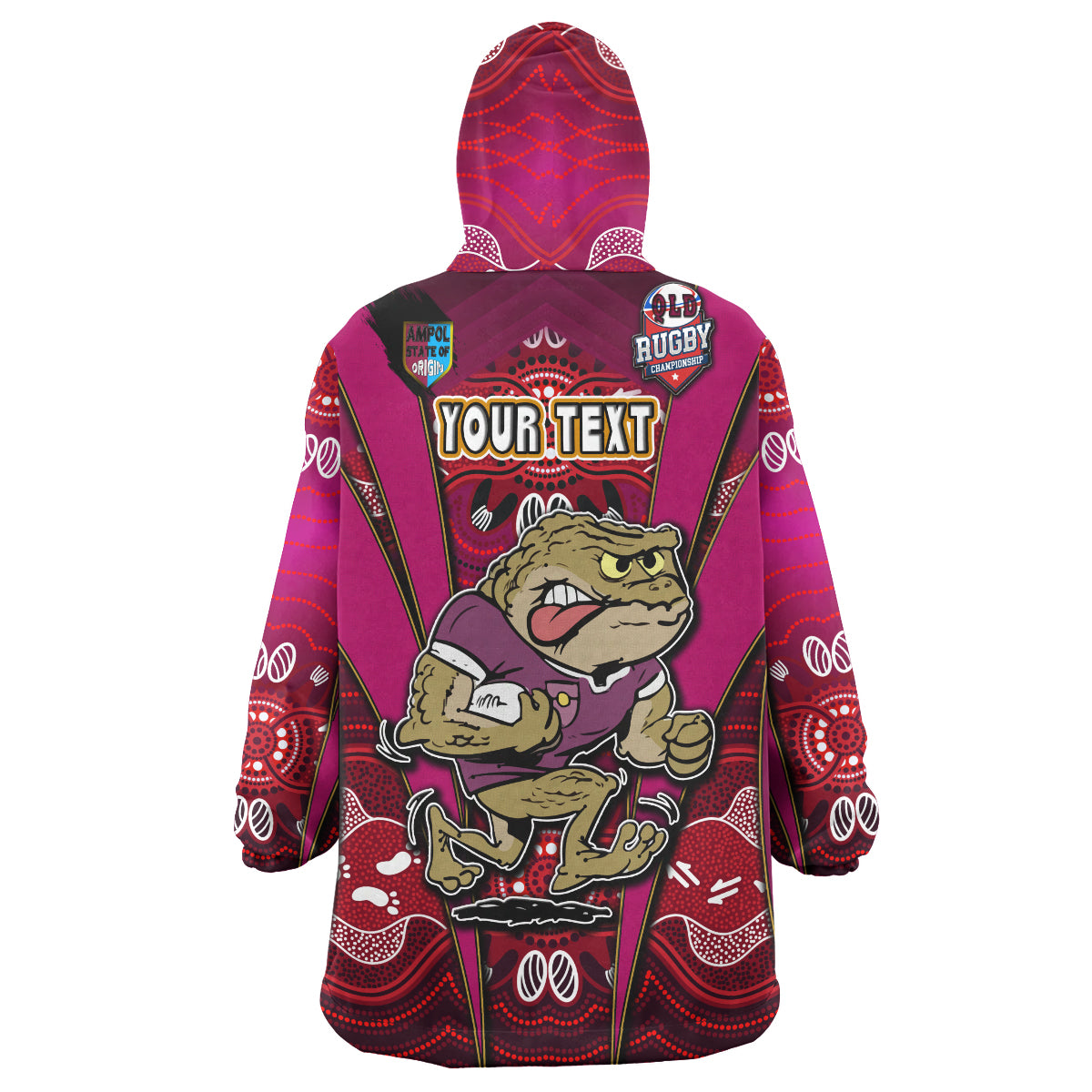 queensland-rugby-league-team-snug-hoodie-custom-queensland-maroons-mascot-with-aboriginal-art-state-of-origin-oodie-blanket