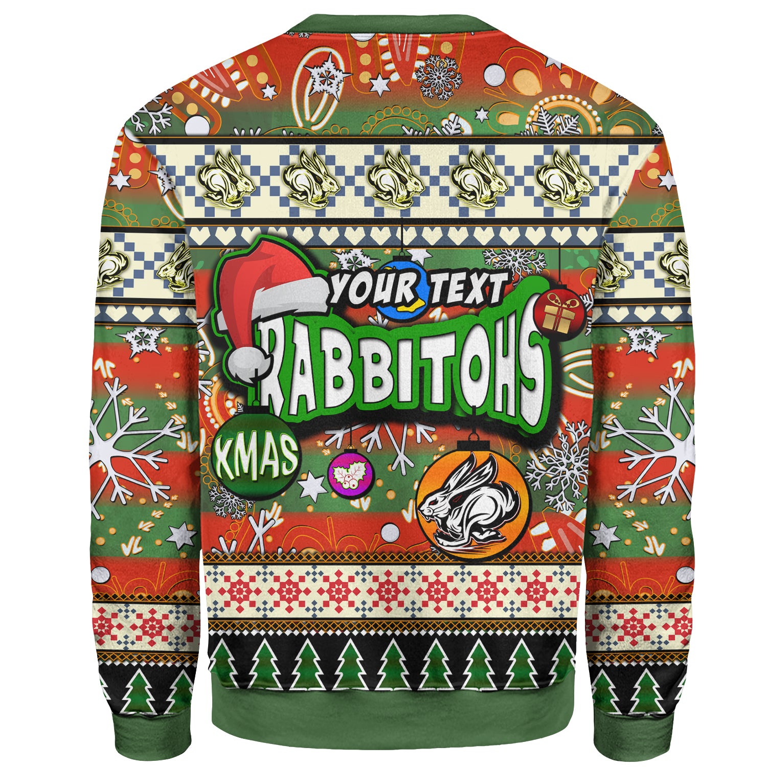 rabbitohs-rugby-christmas-sweatshirt-custom-xmas-rabbitohs-christmas-balls-snowflake-with-aboriginal-patterns-sweatshirt