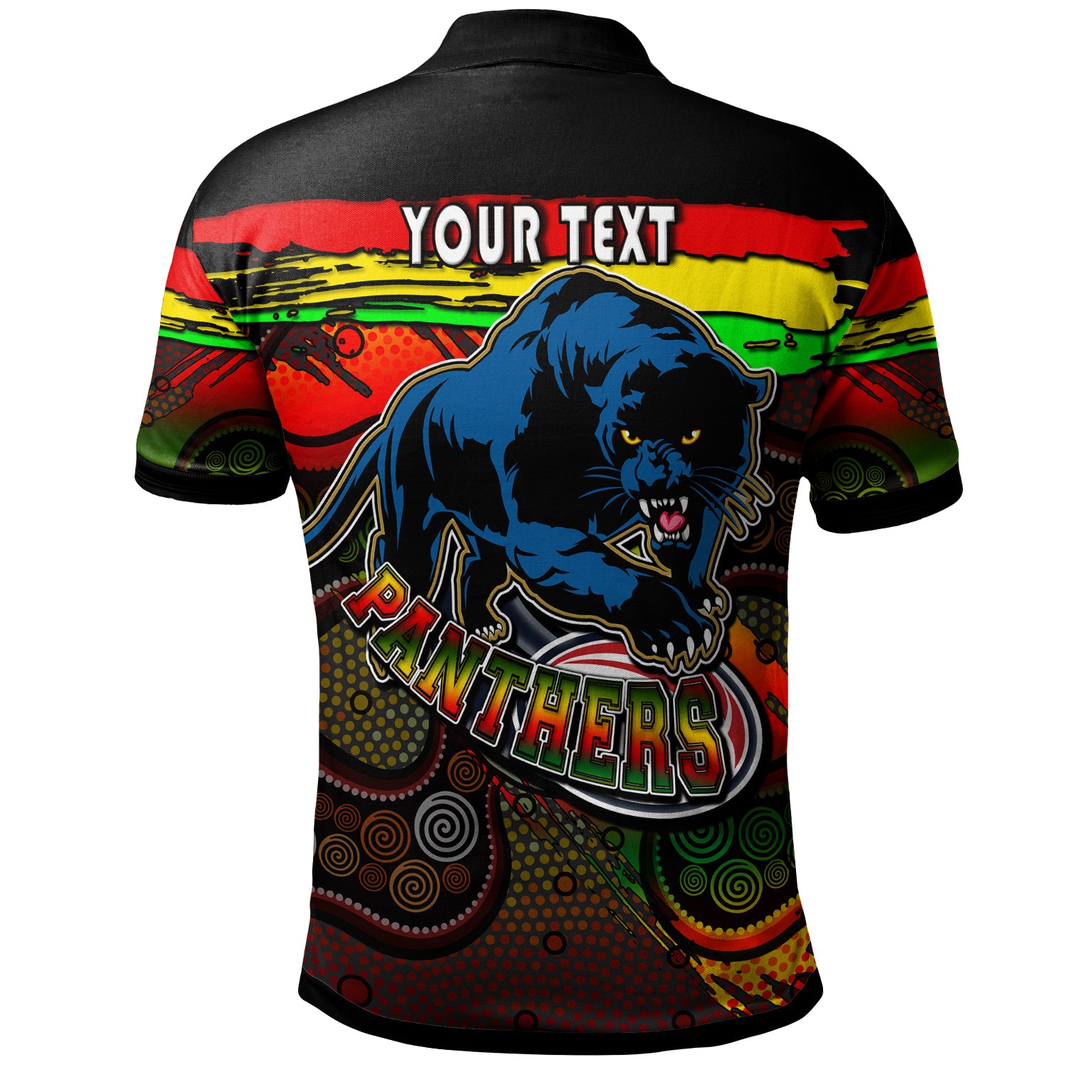panthers-rugby-polo-shirt-custom-panther-with-aboriginal-style-of-dot-painting-personalised-player-and-number-polo-shirt