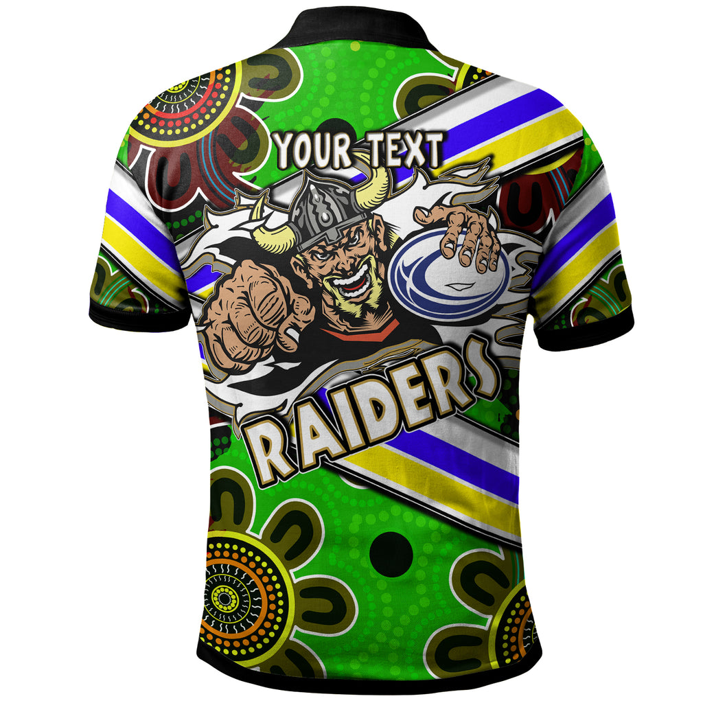 raiders-rugby-polo-shirt-custom-raiders-with-rugby-ball-aboriginal-art-personalised-player-and-number-polo-shirt