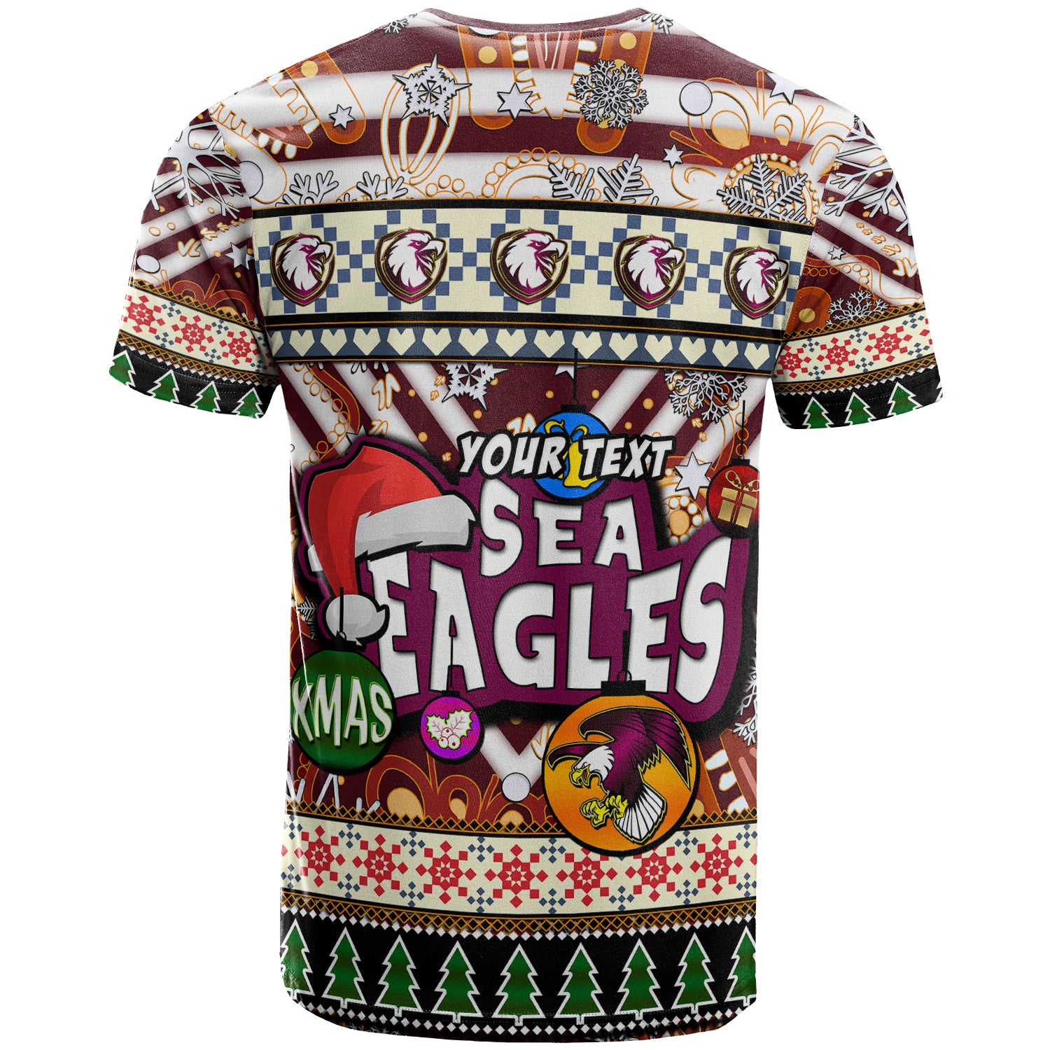 sea-eagles-rugby-christmas-t-shirt-custom-xmas-sea-eagles-christmas-balls-snowflake-with-aboriginal-patterns-t-shirt