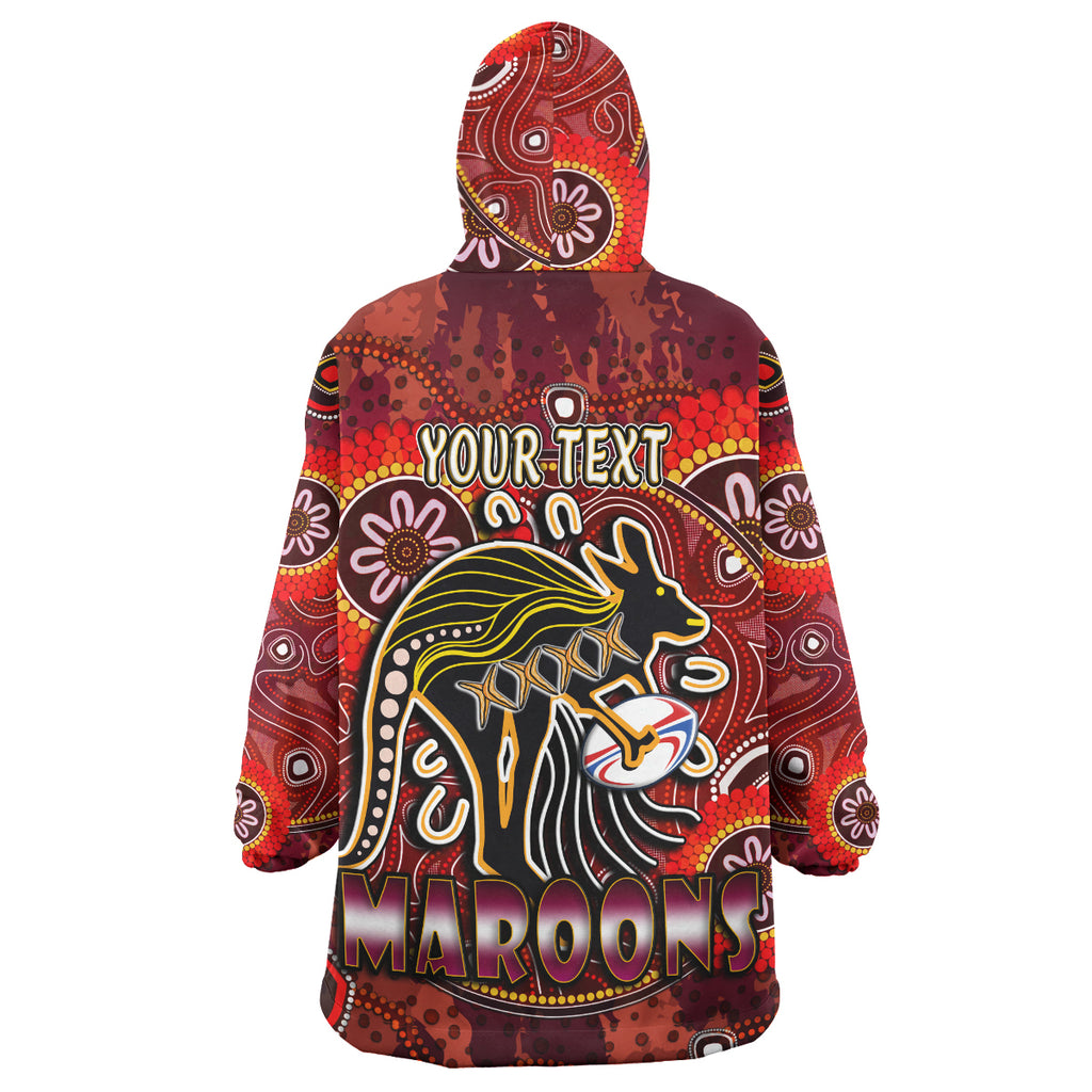 maroons-rugby-snug-hoodie-custom-maroons-kangaroo-with-aboriginal-style-of-dot-painting-personalised-player-and-number-oodie-blanket