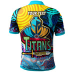 nrlw-titans-rugby-polo-shirt-custom-titans-womens-rugby-league-aboriginal-dot-painting-player-and-number-woman-polo-shirt