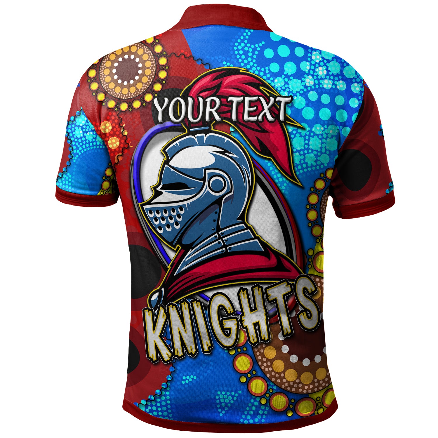 knights-rugby-polo-shirt-custom-knights-ball-australian-aboriginal-painting-personalised-player-and-number-polo-shirt
