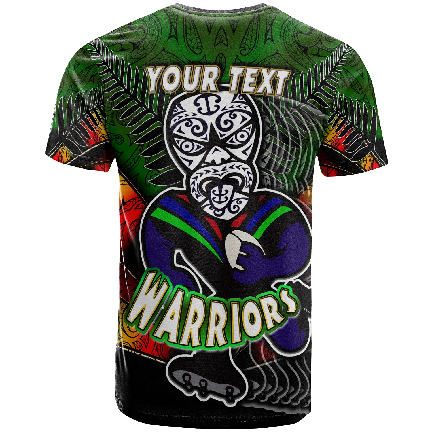 warriors-rugby-t-shirt-custom-warrios-maori-mask-rugby-player-maori-style-ethnic-ornament-pattern-player-and-number-t-shirt