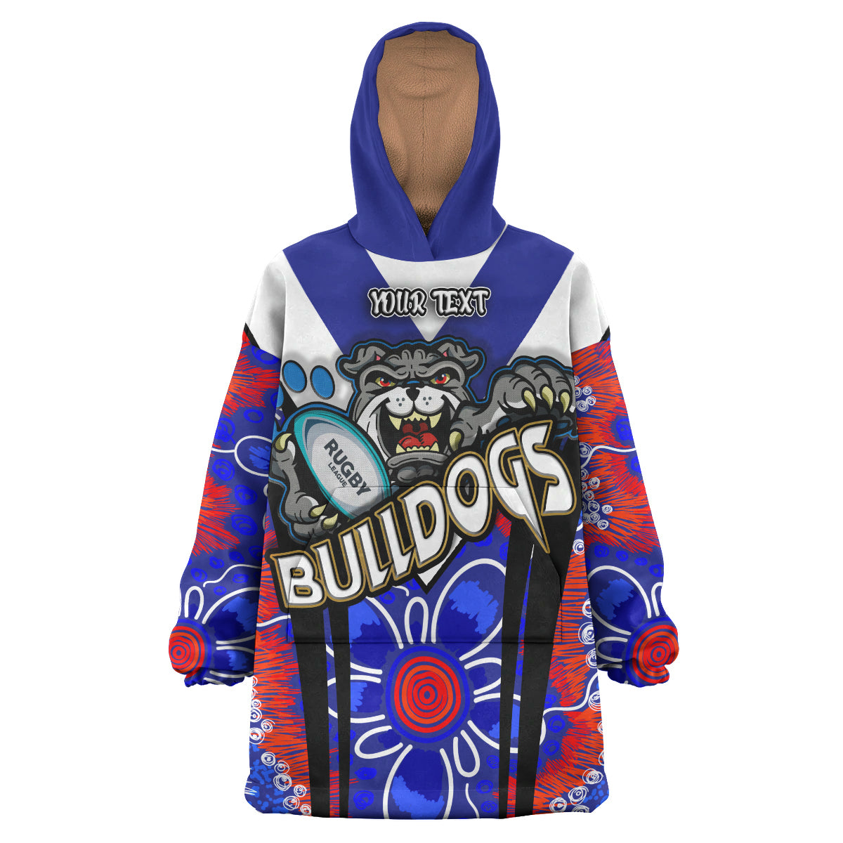 bulldogs-rugby-snug-hoodie-custom-bulldogs-rugby-ball-with-contemporary-style-of-aboriginal-painting-oodie-blanket