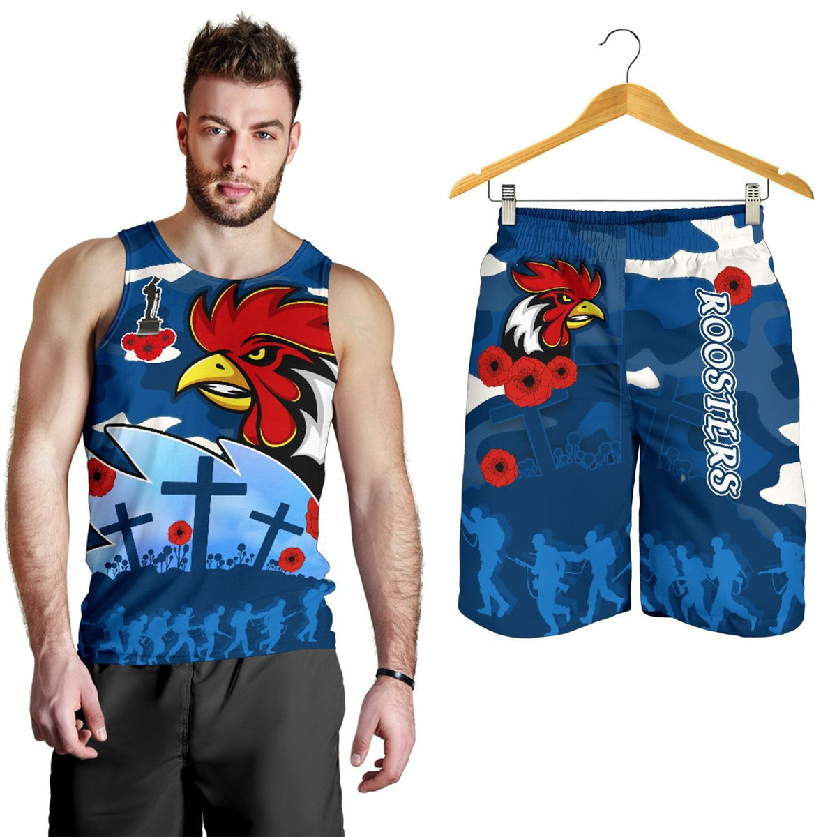 combo-men-tank-top-and-men-short-roosters-anzac-day-military-blue