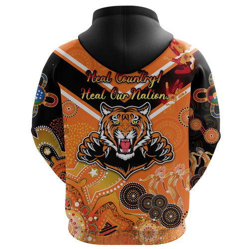 Wests Hoodie Tigers Indigenous Naidoc Heal Country! Heal Our Nation - Orange NO.1