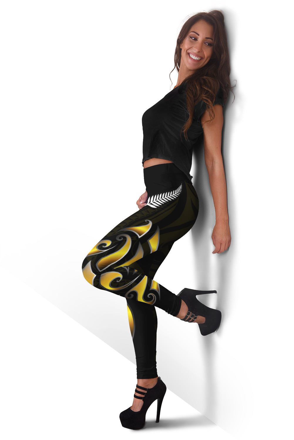 new-zealand-maori-women-leggings-simple-love-gold
