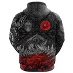 Warriors Rugby Hoodie New Zealand Mount Taranaki With Poppy Flowers Anzac Vibes Black