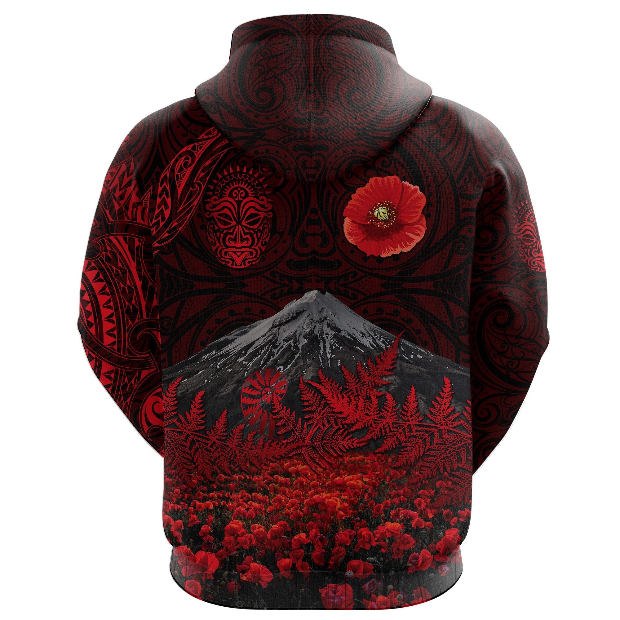 Warriors Rugby Hoodie New Zealand Mount Taranaki With Poppy Flowers Anzac Vibes