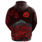 Warriors Rugby Hoodie New Zealand Mount Taranaki With Poppy Flowers Anzac Vibes