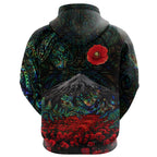 Warriors Rugby Hoodie New Zealand Mount Taranaki With Poppy Flowers Anzac Vibes - Paua Shell