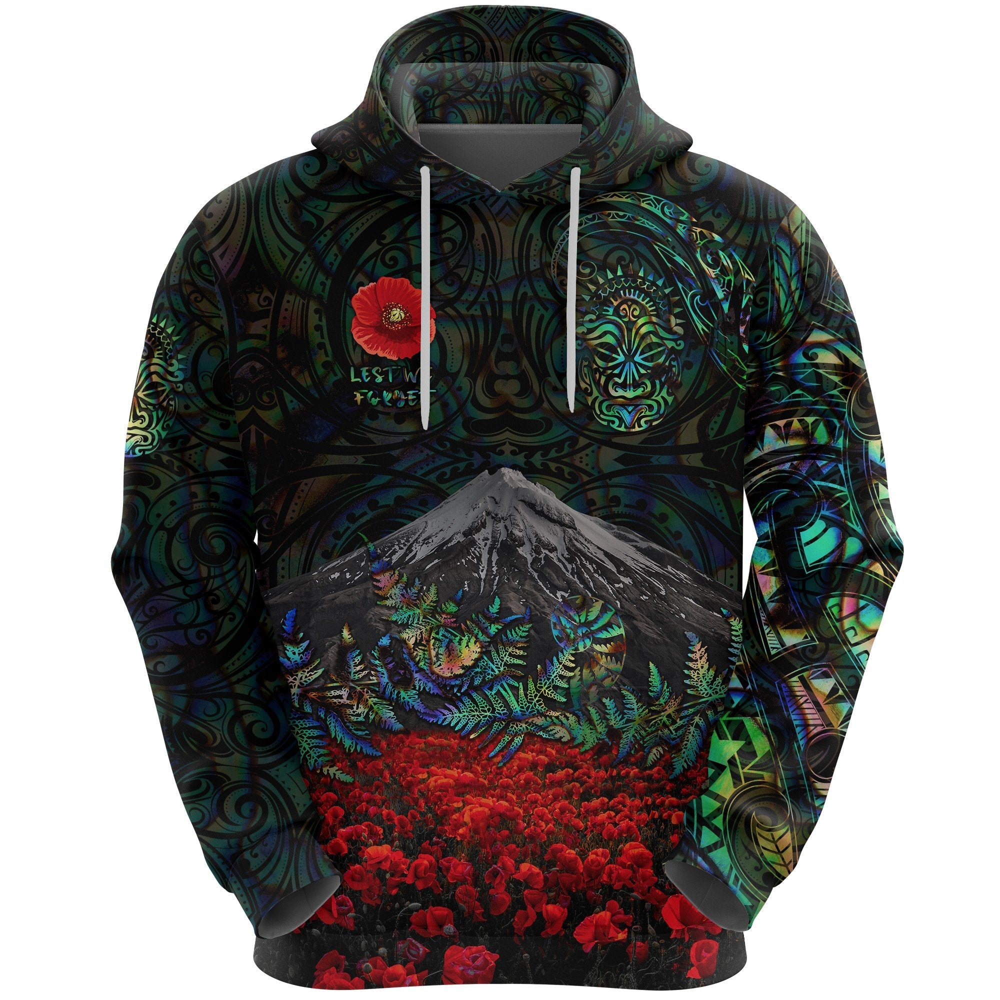 custom-personalised-warriors-rugby-hoodie-new-zealand-mount-taranaki-with-poppy-flowers-anzac-vibes-paua-shell-3