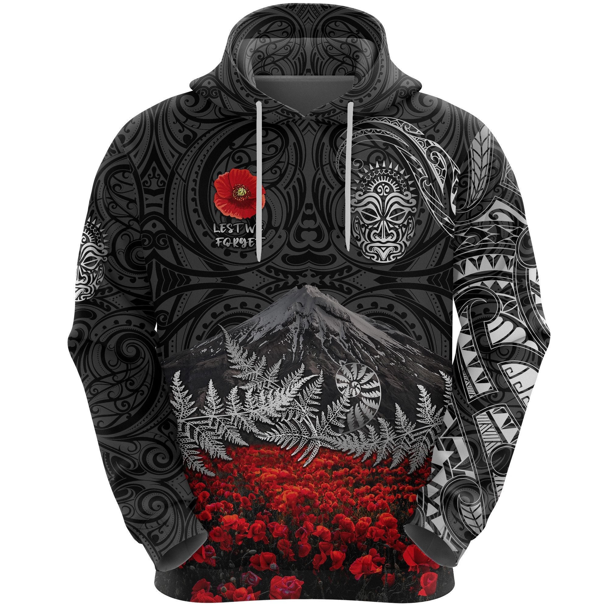 custom-personalised-warriors-rugby-hoodie-new-zealand-mount-taranaki-with-poppy-flowers-anzac-vibes-black-custom-text-and-number-1