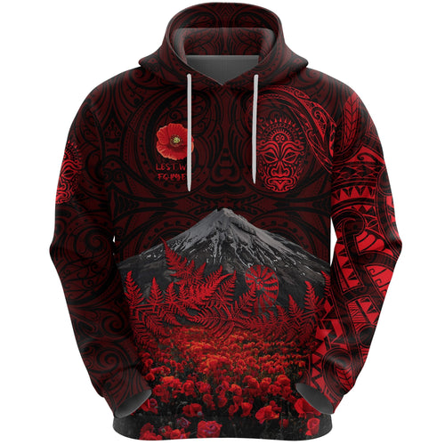 Warriors Rugby Hoodie New Zealand Mount Taranaki With Poppy Flowers Anzac Vibes