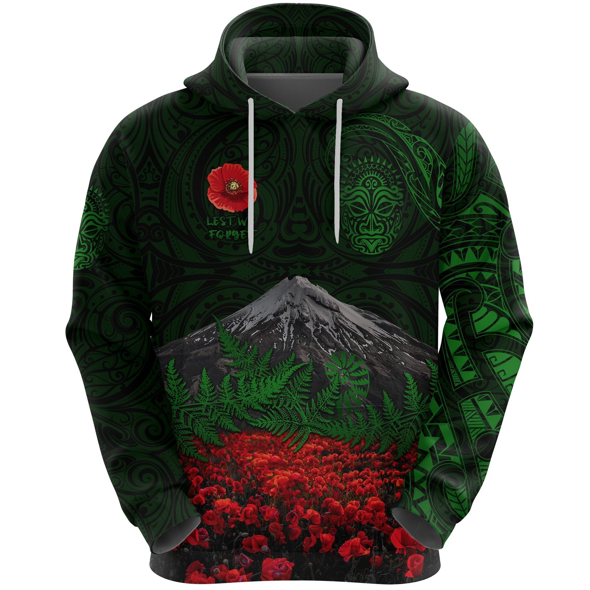 custom-personalised-warriors-rugby-hoodie-new-zealand-mount-taranaki-with-poppy-flowers-anzac-vibes-green-2