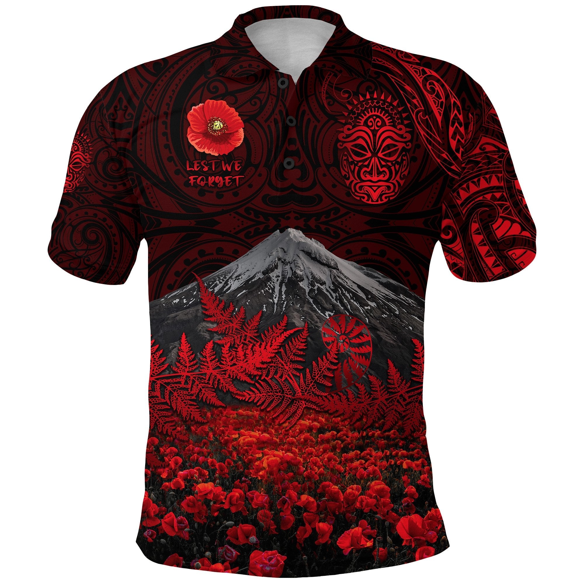 custom-personalised-warriors-rugby-polo-shirt-new-zealand-mount-taranaki-with-poppy-flowers-anzac-vibes-red-custom-text-and-number-2