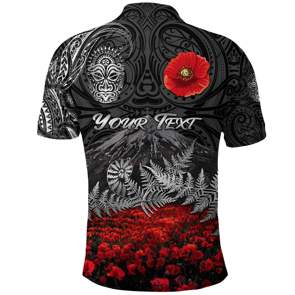 custom-personalised-warriors-rugby-polo-shirt-new-zealand-mount-taranaki-with-poppy-flowers-anzac-vibes-black-3