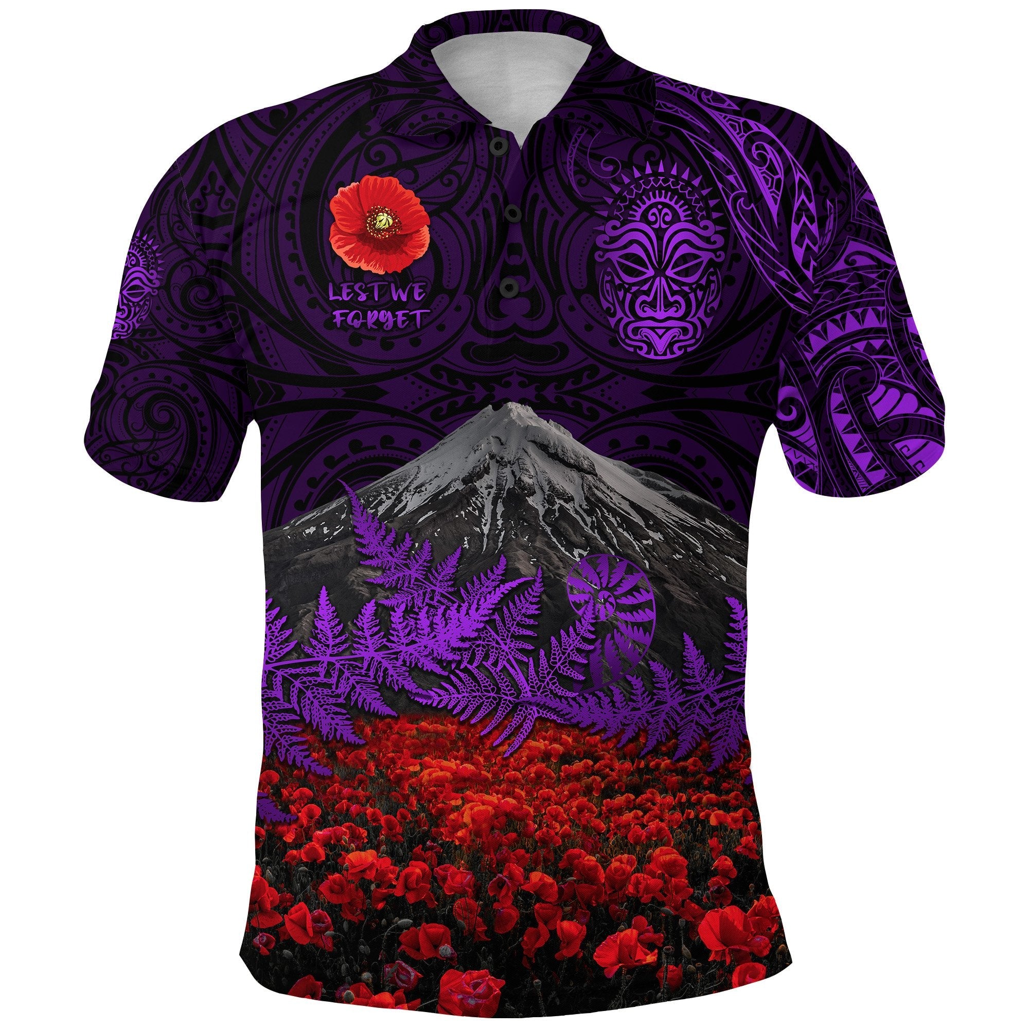 custom-personalised-warriors-rugby-polo-shirt-new-zealand-mount-taranaki-with-poppy-flowers-anzac-vibes-purple-3