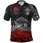 custom-personalised-warriors-rugby-polo-shirt-new-zealand-mount-taranaki-with-poppy-flowers-anzac-vibes-black-custom-text-and-number