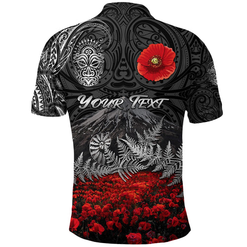 custom-personalised-warriors-rugby-polo-shirt-new-zealand-mount-taranaki-with-poppy-flowers-anzac-vibes-black-1