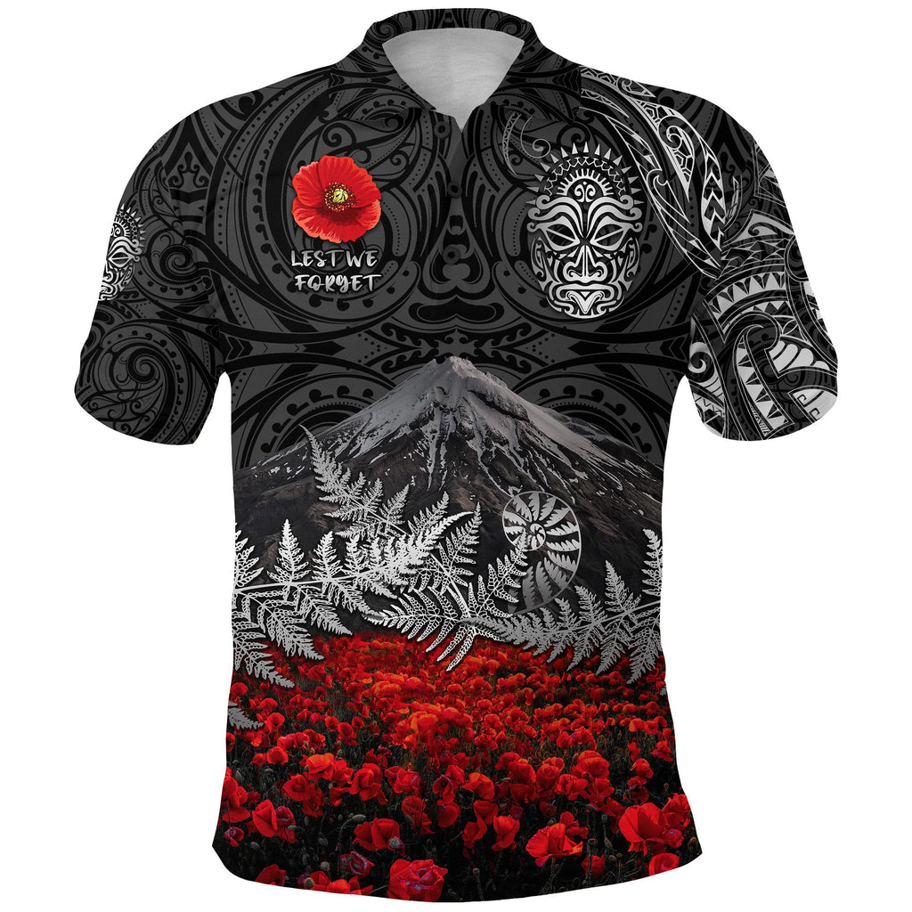 custom-personalised-warriors-rugby-polo-shirt-new-zealand-mount-taranaki-with-poppy-flowers-anzac-vibes-black-2