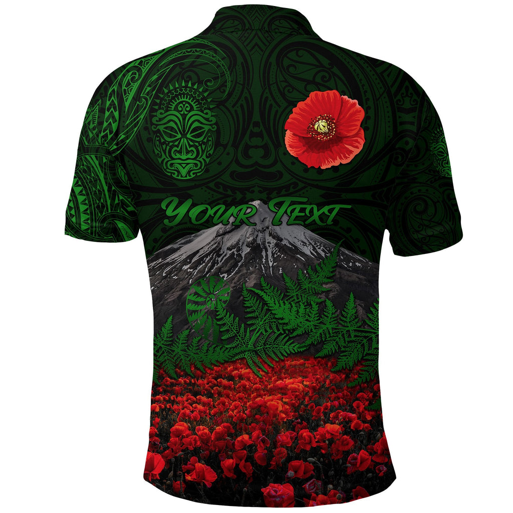 custom-personalised-warriors-rugby-polo-shirt-new-zealand-mount-taranaki-with-poppy-flowers-anzac-vibes-green