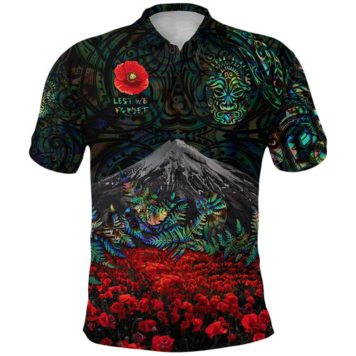 custom-personalised-warriors-rugby-polo-shirt-new-zealand-mount-taranaki-with-poppy-flowers-anzac-vibes-paua-shell-3