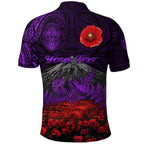 custom-personalised-warriors-rugby-polo-shirt-new-zealand-mount-taranaki-with-poppy-flowers-anzac-vibes-purple