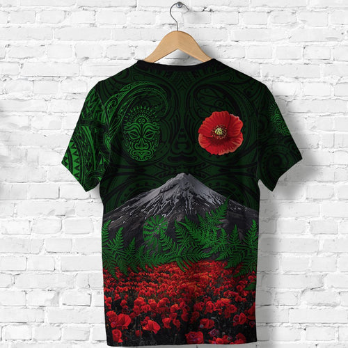 warriors-rugby-t-shirt-new-zealand-mount-taranaki-with-poppy-flowers-anzac-vibes-green-1