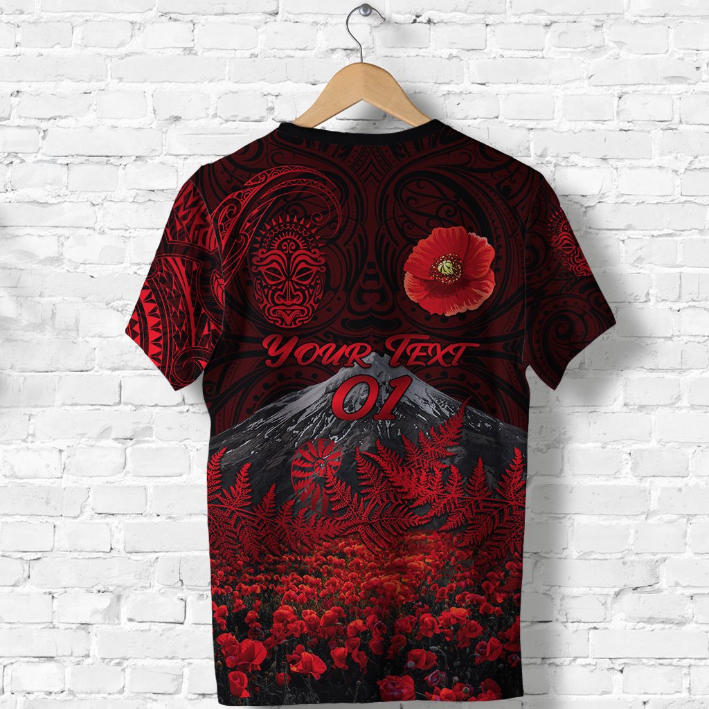 custom-personalised-warriors-rugby-t-shirt-new-zealand-mount-taranaki-with-poppy-flowers-anzac-vibes-red-custom-text-and-number-1