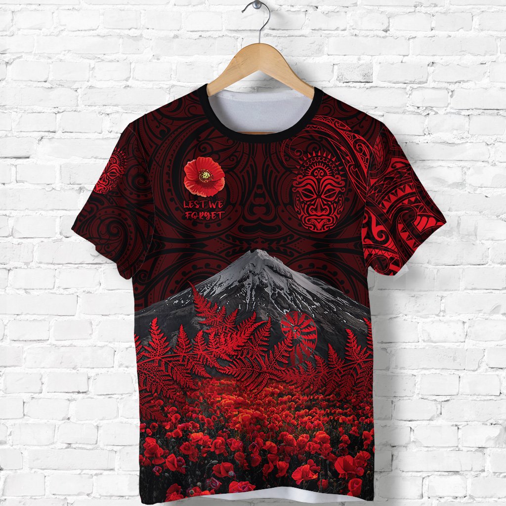 warriors-rugby-t-shirt-new-zealand-mount-taranaki-with-poppy-flowers-anzac-vibes-2