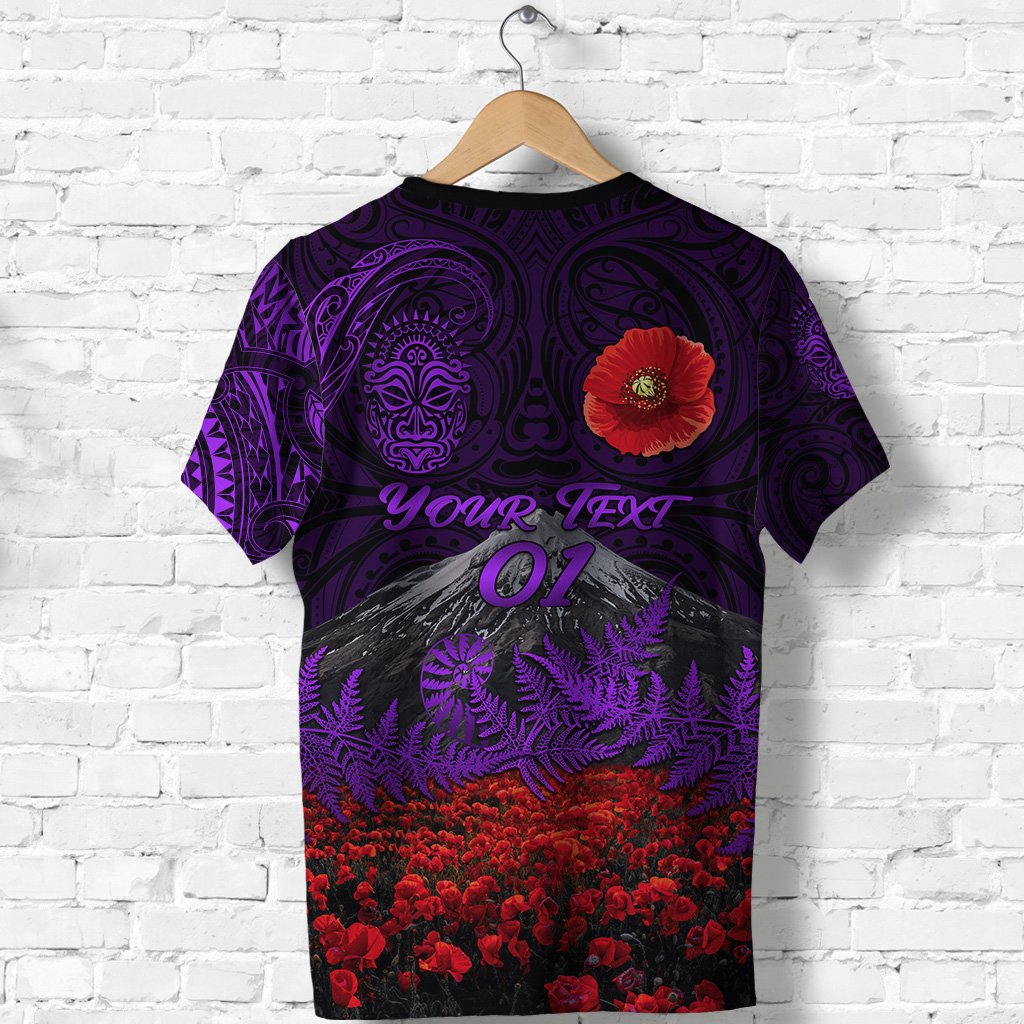 custom-personalised-warriors-rugby-t-shirt-new-zealand-mount-taranaki-with-poppy-flowers-anzac-vibes-purple-custom-text-and-number-2