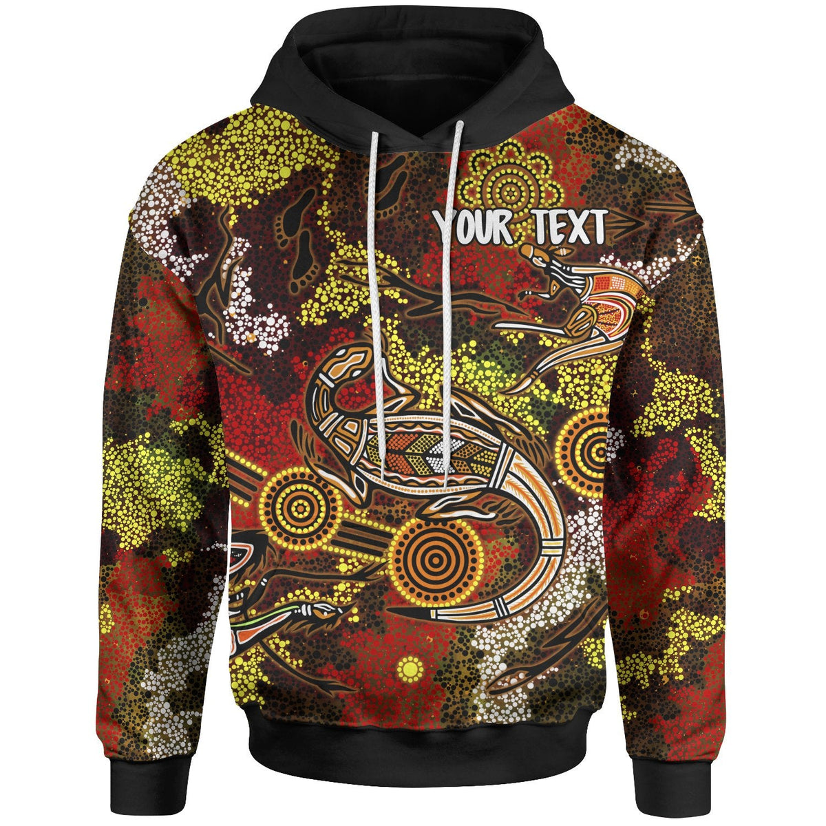[Custom] Aboriginal Hoodie , Kangaroo and Lizard Dot Painting Art
