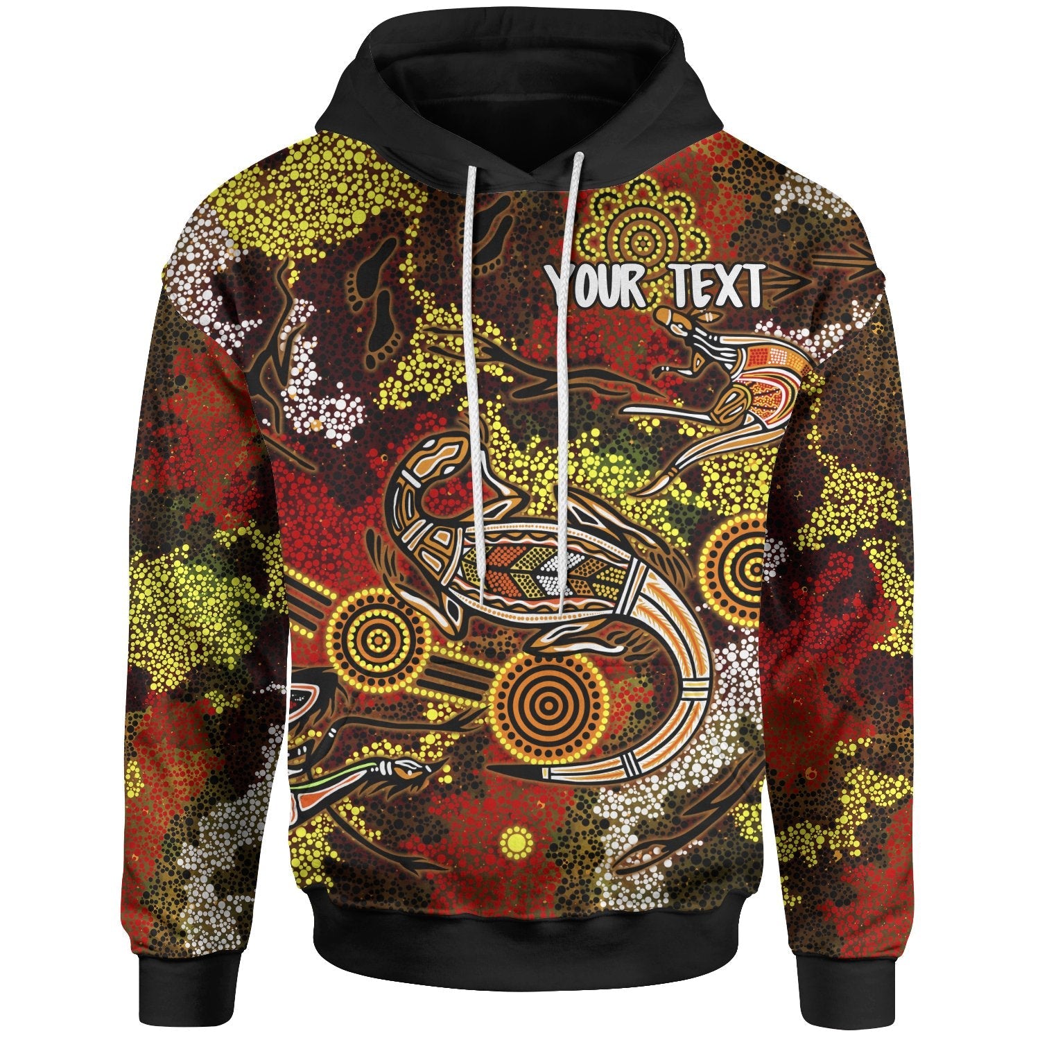 [Custom] Aboriginal Hoodie , Kangaroo and Lizard Dot Painting Art
