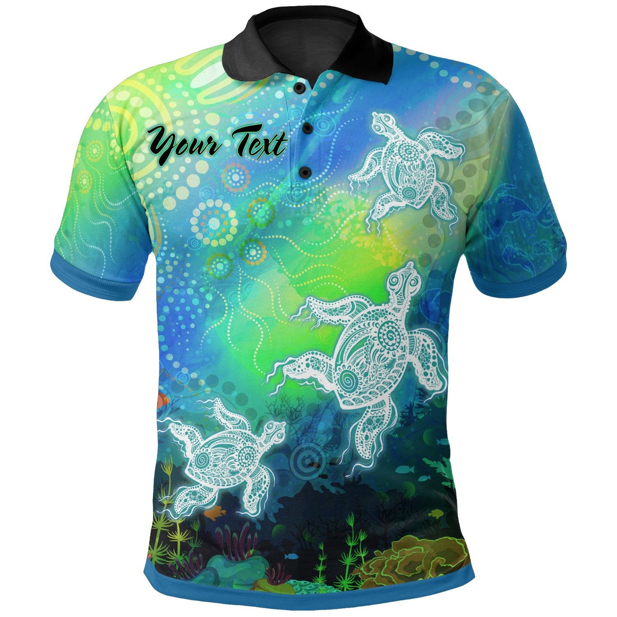 custom-text-aboriginal-polo-shirt-indigenous-turtle-ocean-dot-painting-art