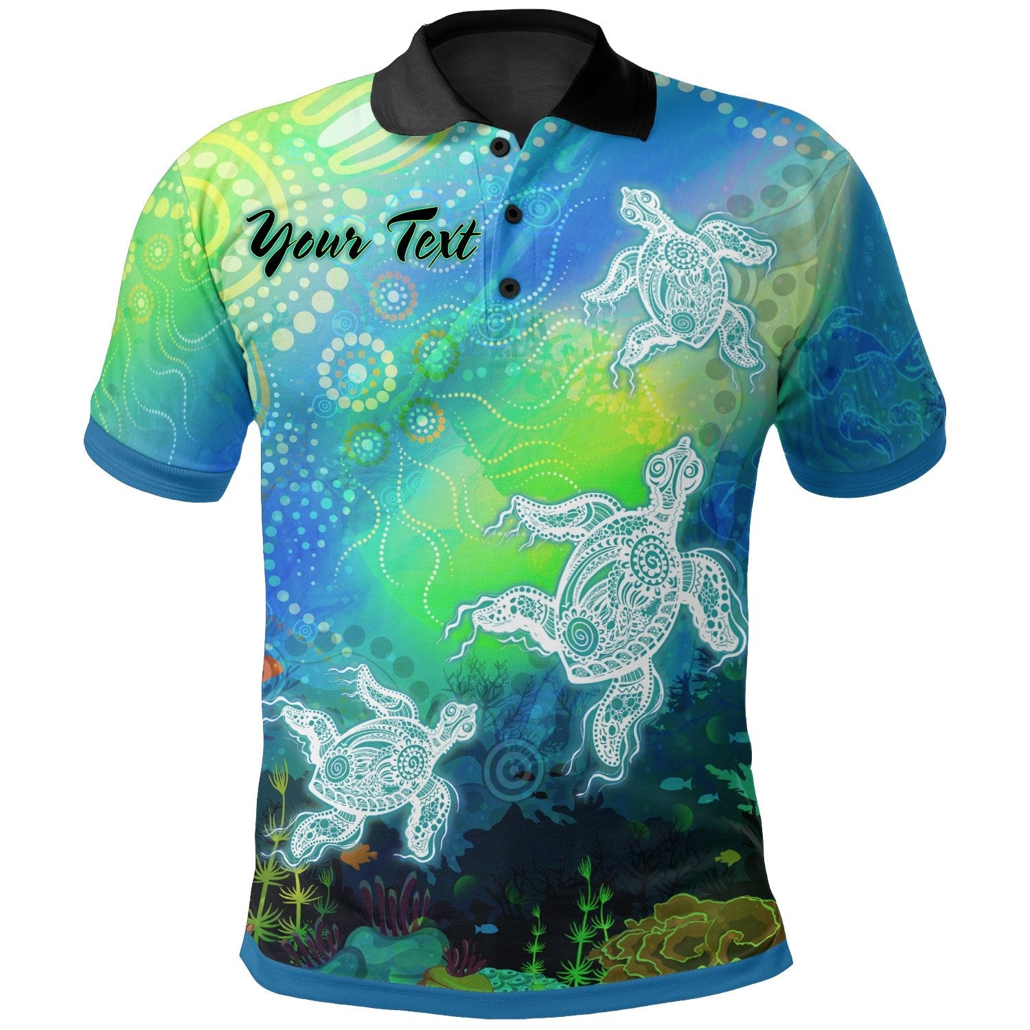 custom-text-aboriginal-polo-shirt-indigenous-turtle-ocean-dot-painting-art
