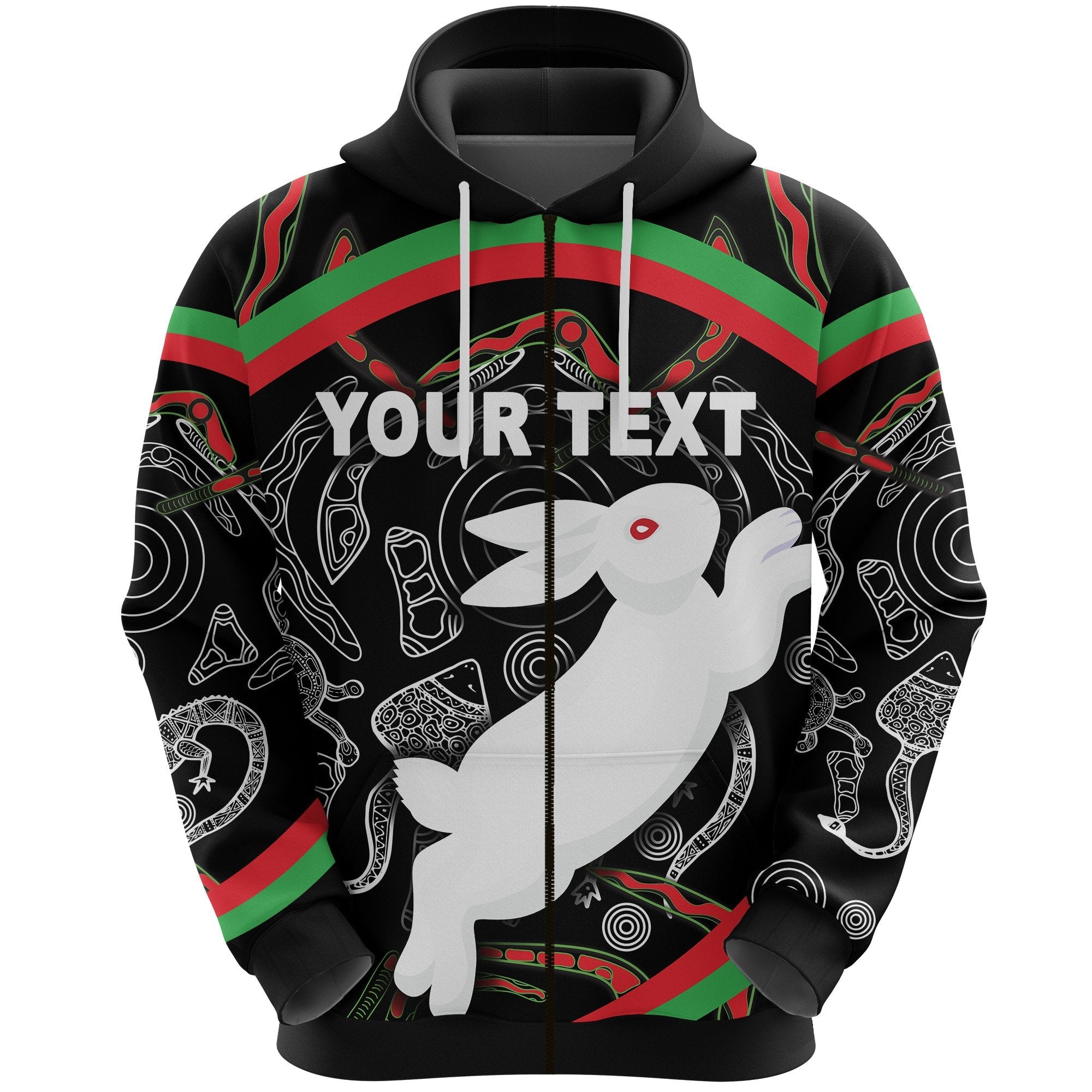 custom-personalised-rabbitohs-zip-hoodie-indigenous-mystery-vibes