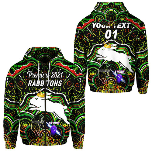 custom-personalised-south-sydney-rabbitohs-zip-hoodie-2021-indigenous-premiers-the-king-black-custom-text-and-number