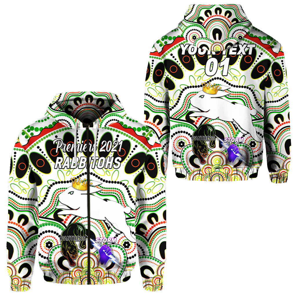 custom-personalised-south-sydney-rabbitohs-zip-hoodie-2021-indigenous-premiers-the-king-white-custom-text-and-number