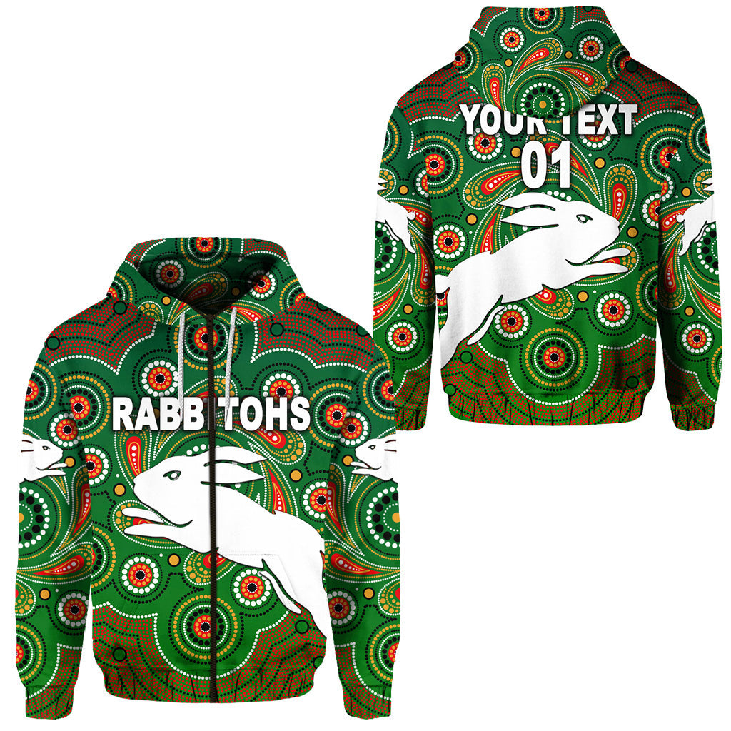 custom-personalised-south-sydney-rabbitohs-zip-hoodie-2021-indigenous-vibes-green-custom-text-and-number