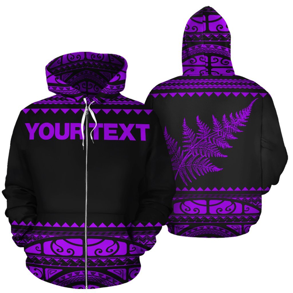 new-zealand-maori-zip-up-hoodie-aotearoa-silver-fern-zipper-hoodie-purple-customized