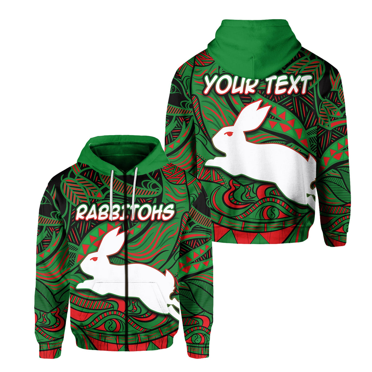 custom-personalisedsouth-sydney-rabbitohs-zip-hoodie-tribal-style