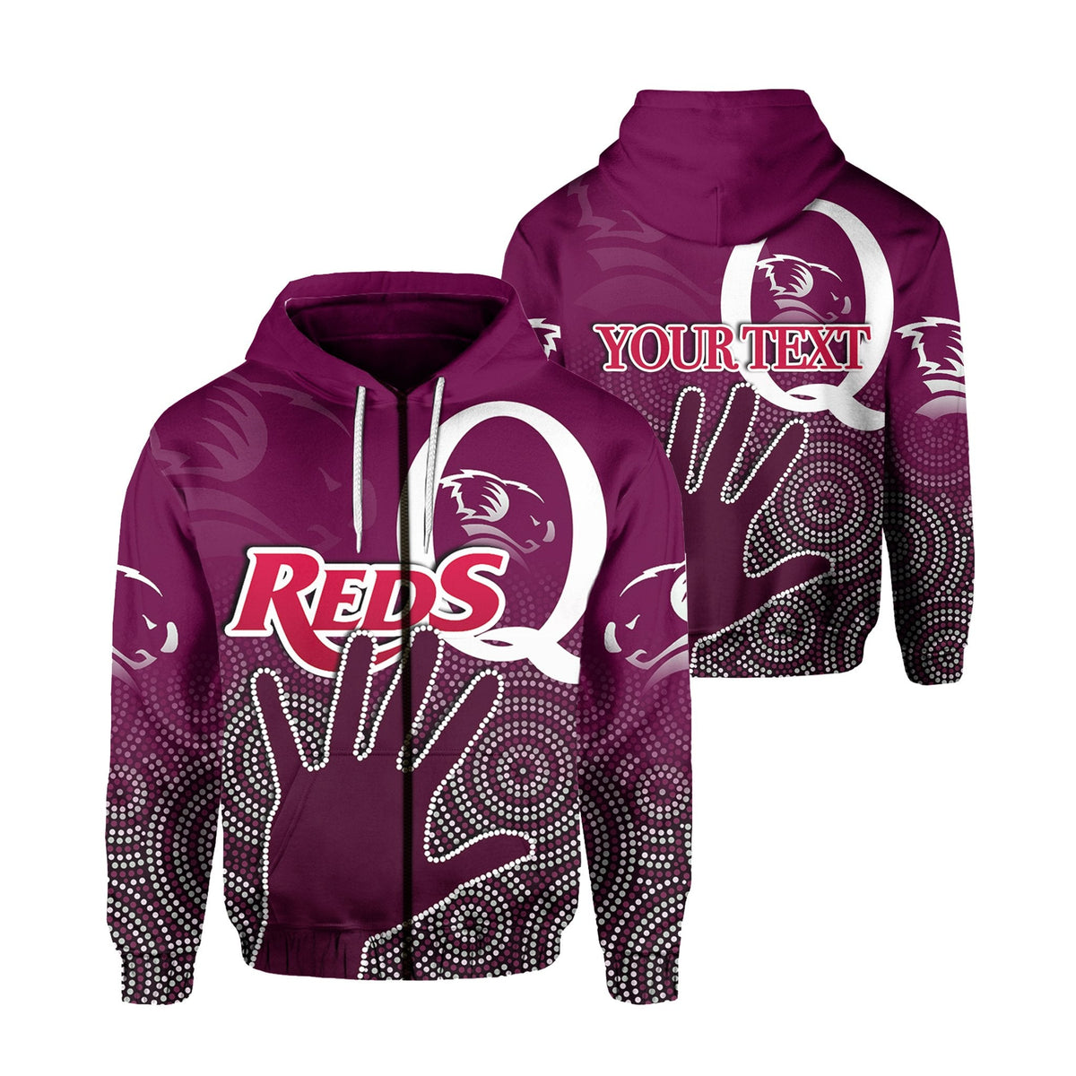 custom-personalised-queensland-reds-zip-hoodie-aboriginal